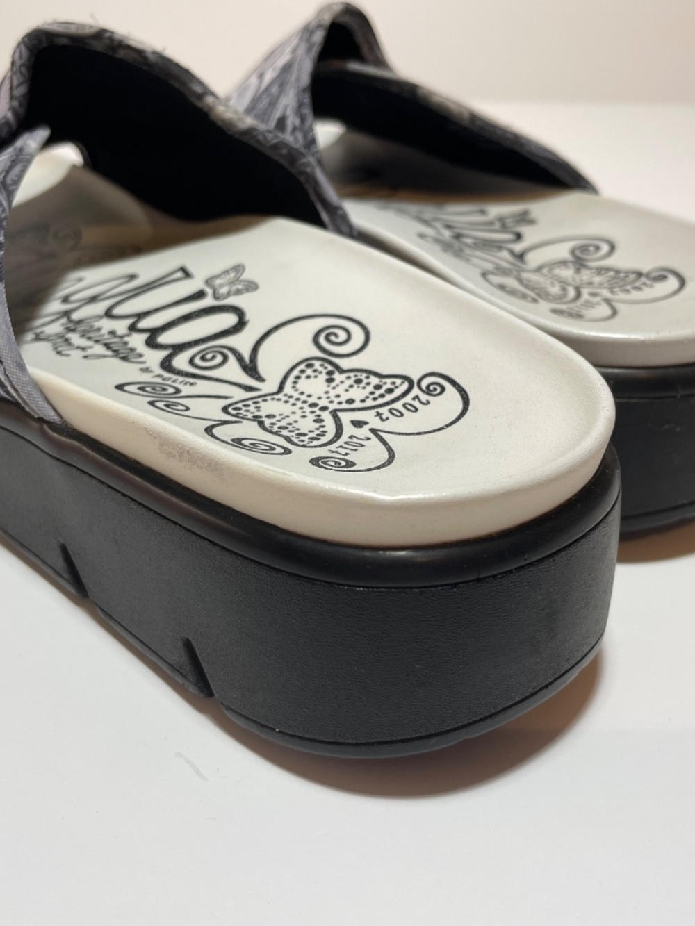 Alegria Platform Slide Sandals Black White Women's 10 - Picture 3 of 10